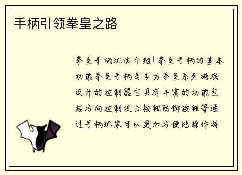手柄引领拳皇之路