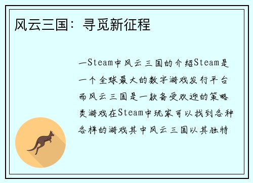 风云三国：寻觅新征程