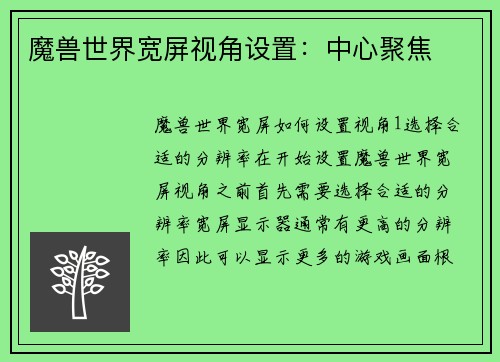 魔兽世界宽屏视角设置：中心聚焦